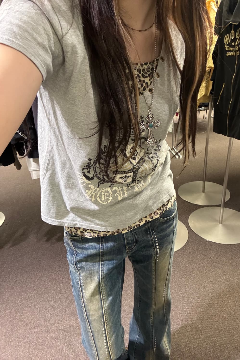 L)Japanese vintage 여성 펑크 y2k 아일렛 반팔 티셔츠 상품이미지2