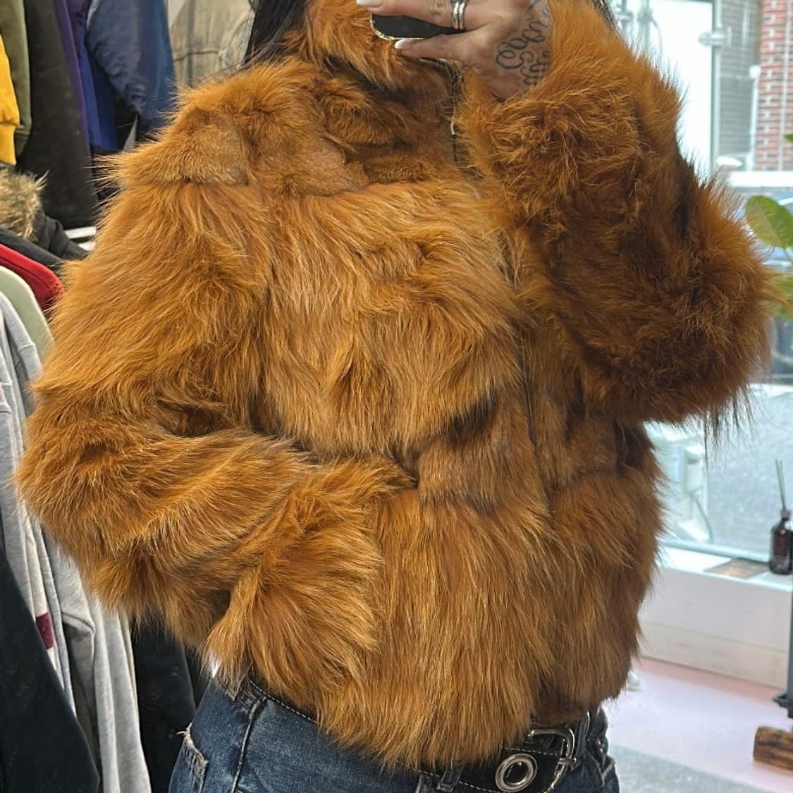 브라운/오렌지 컬러믹스 사가폭스 퍼자켓 집업M 상품이미지1