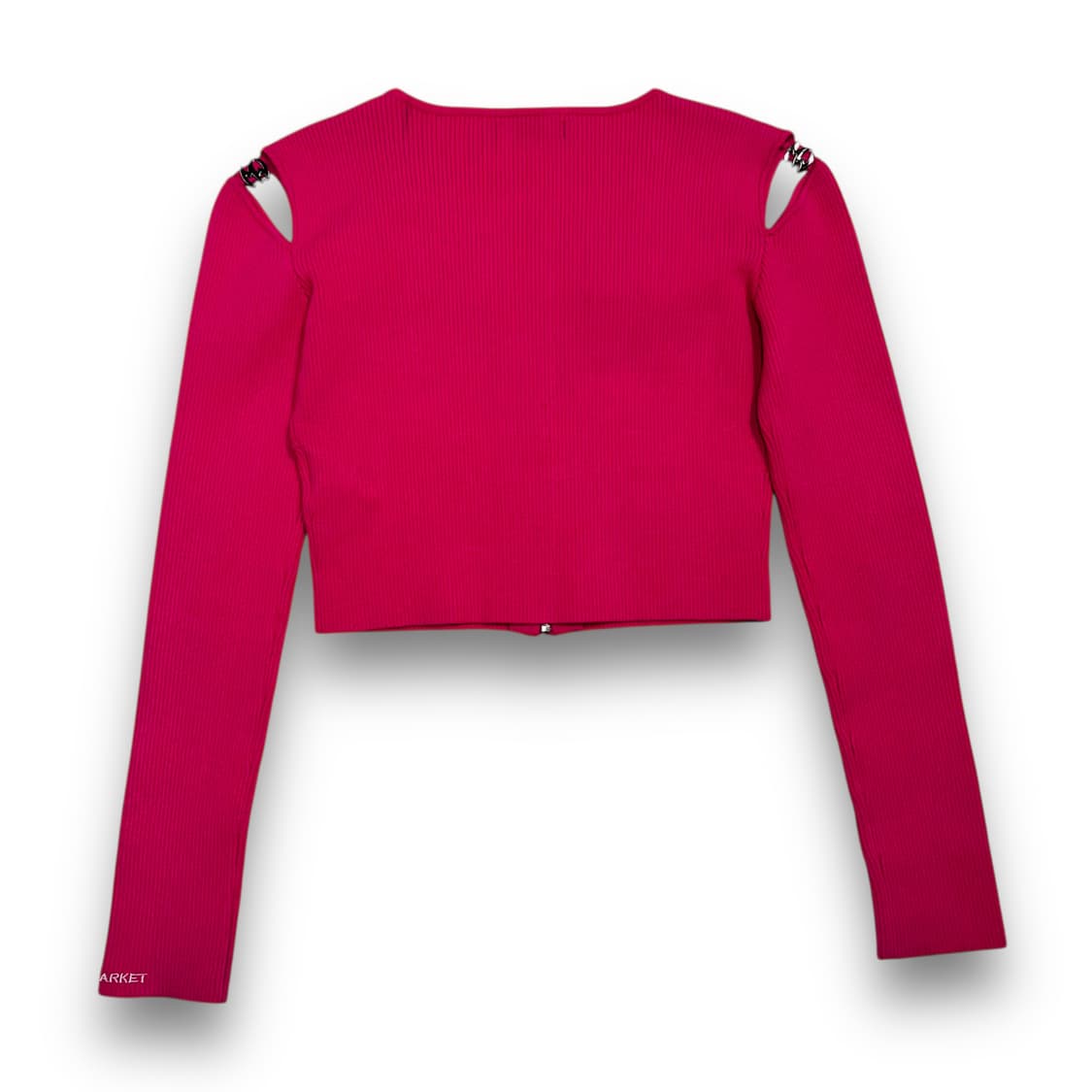 위어드 마켓 사이드 절개 미니 엠블럼 로고 핑크 니트 집업 상품이미지3
