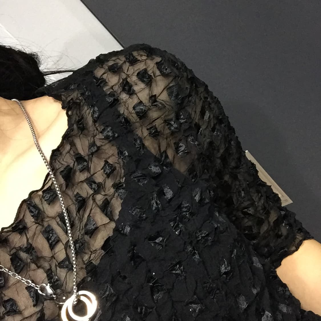 JPN 괴짜 스퀘어 시스루 레이어드 프릴 반팔 상품이미지2