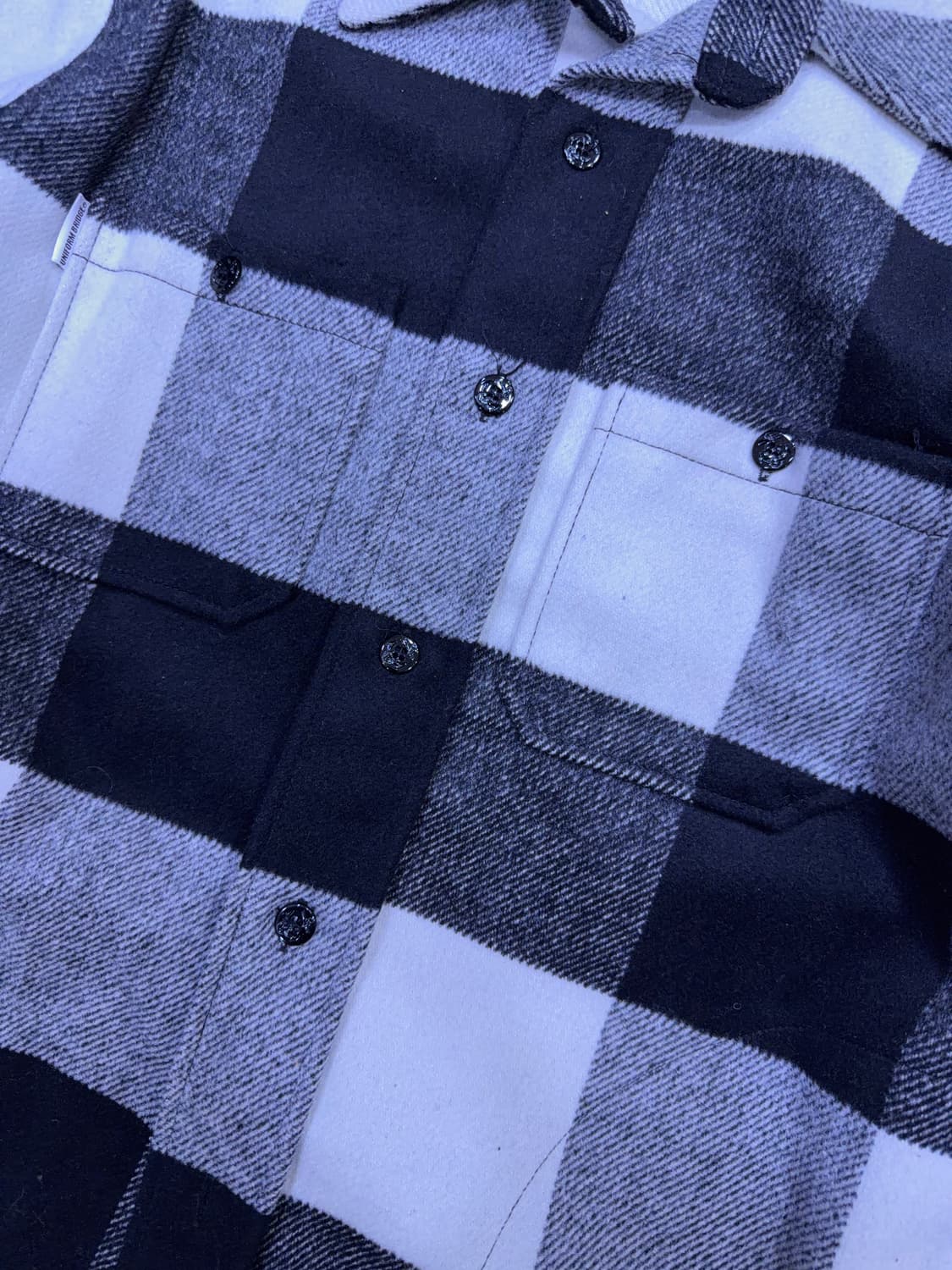 유니폼브릿지 블랙/화이트 울 체크 셔츠 자켓 M 상품이미지4