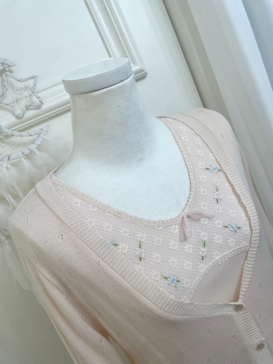 sheer pink crochet soft cardigan&flower 상품이미지5