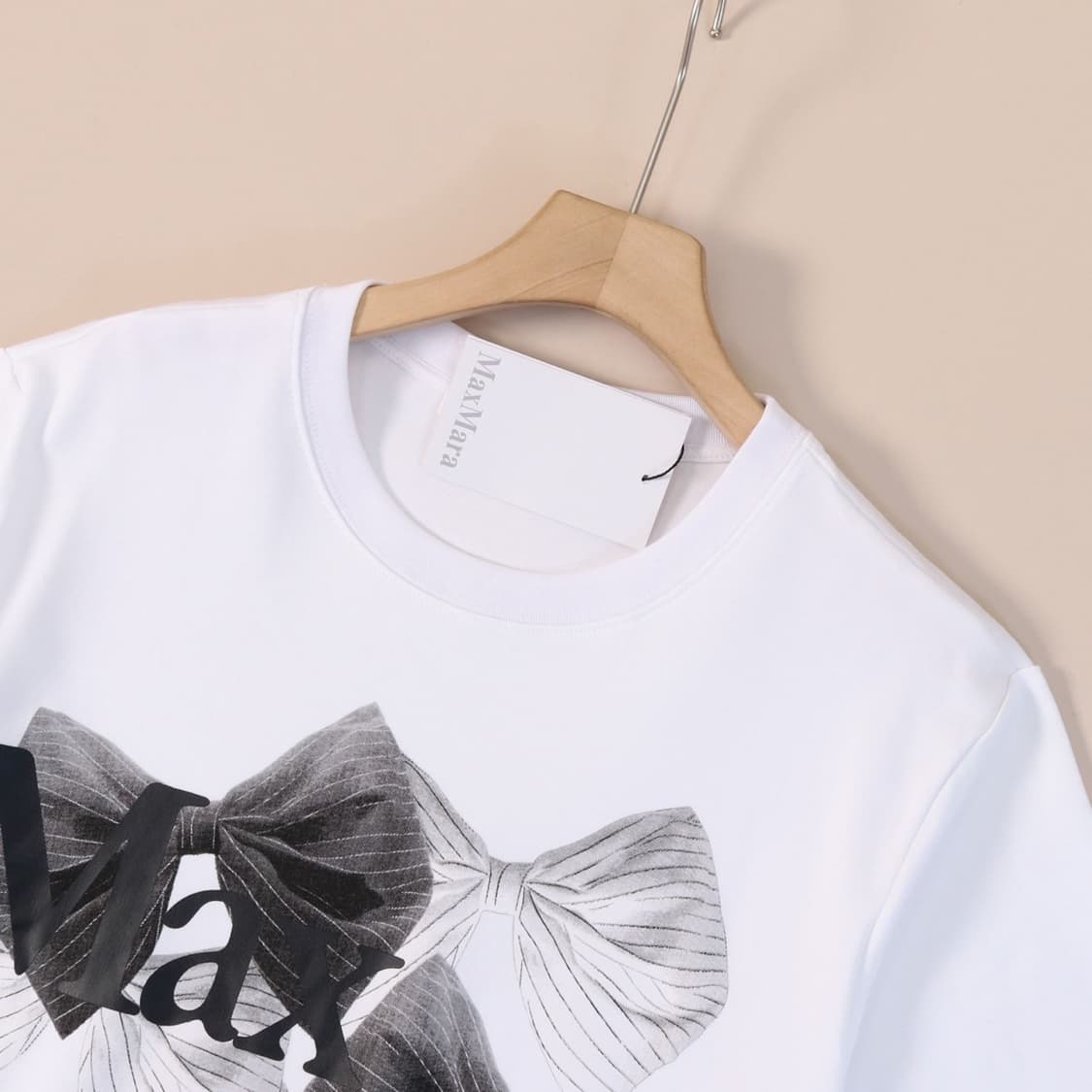 막스마라 리본 프린팅 여성복 면라운드 반팔티 상품이미지5