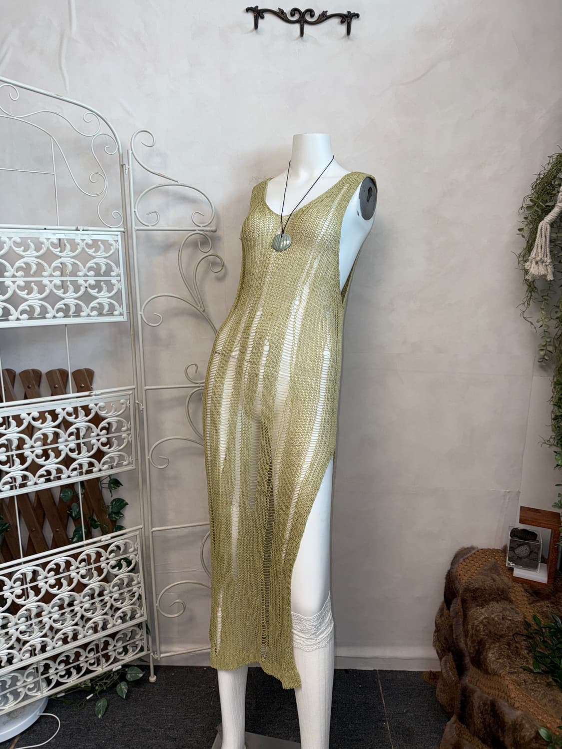 Mute olive grunge damage slit maxi ops 상품이미지1