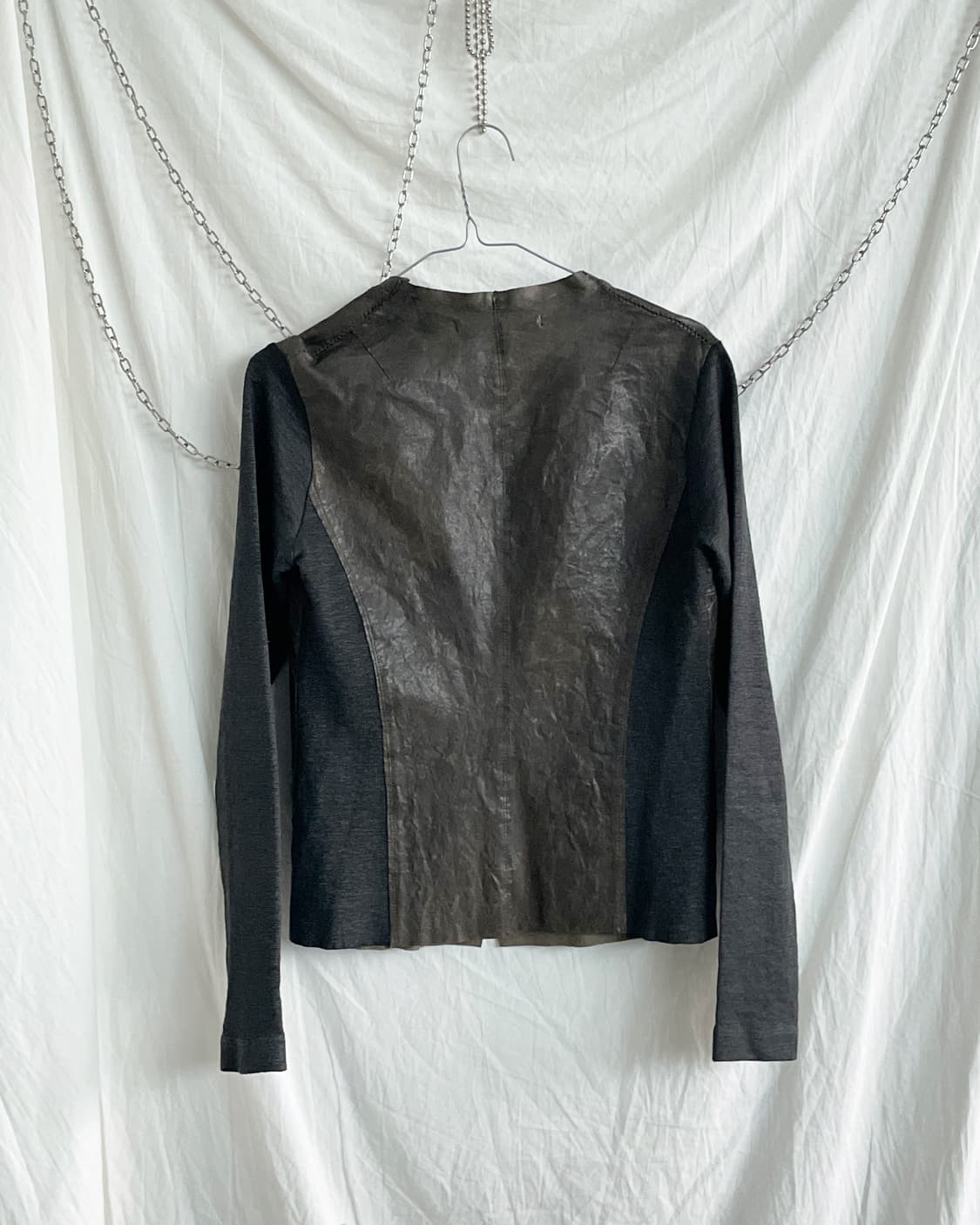 트랜짓 니트슬리브 아티저널 레더 가디건 상품이미지5