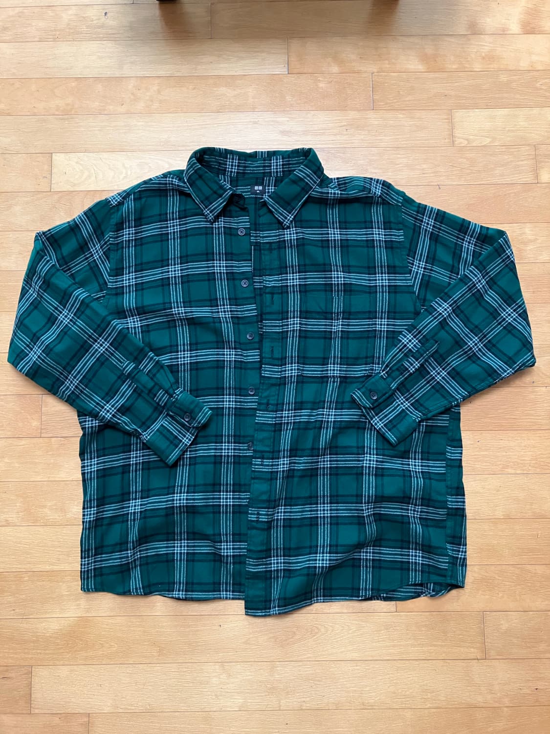 유니클로 플란넬 체크 셔츠 그린 3XL 상품이미지2