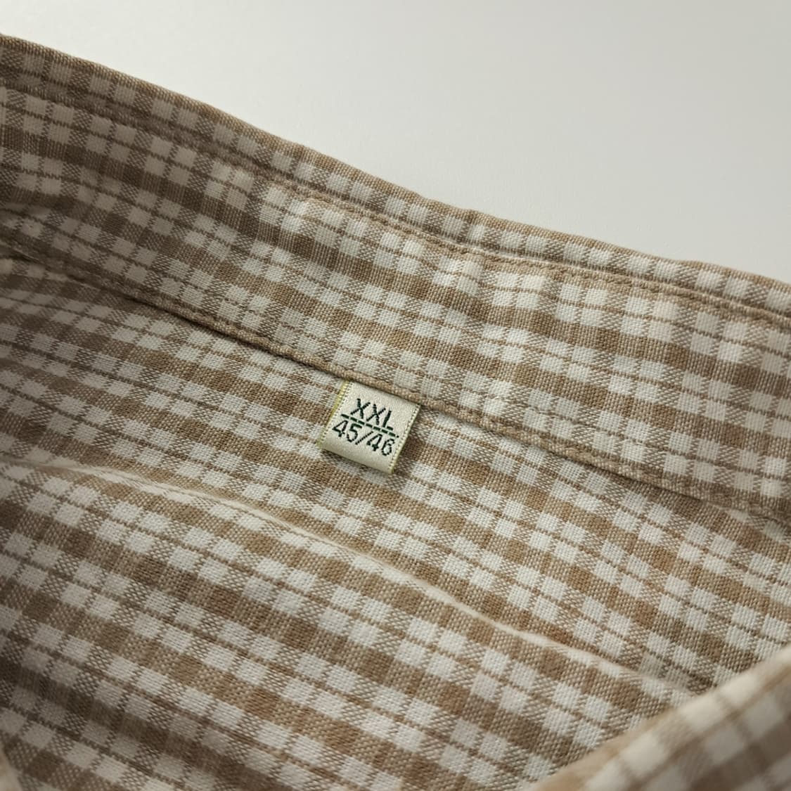 CK645 2XL 90s 독일판 바바리안 린넨 베이지 체크 반팔 셔츠  상품이미지3