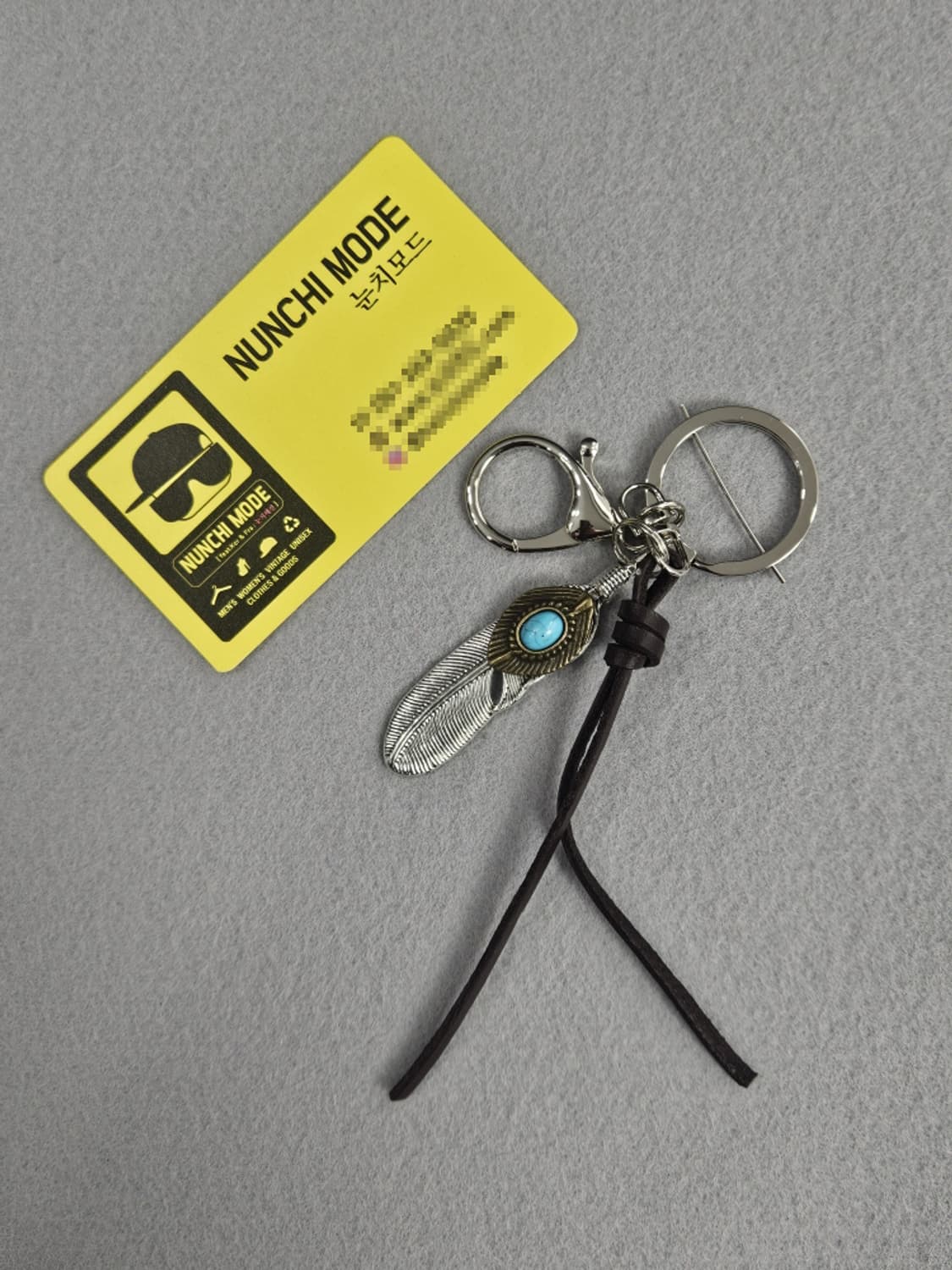 핸드메이드 레더스트링 터키석 메탈페더 키링 ( OS ) / 11530 상품이미지2