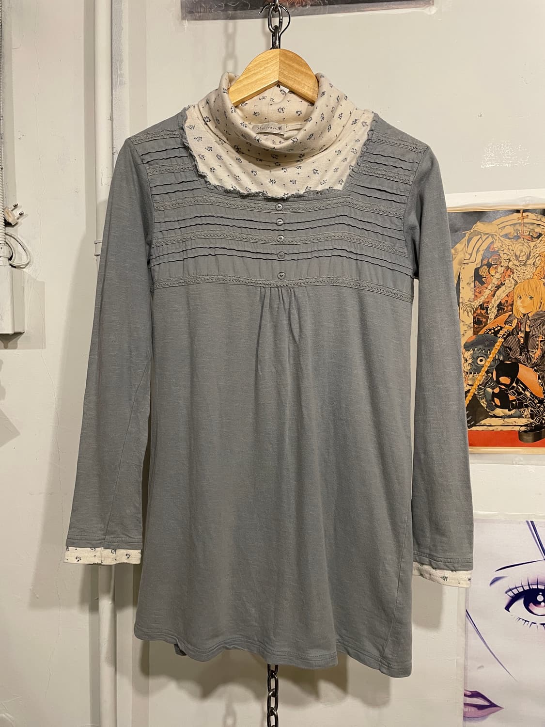 잔꽃 레이어드 잿빛 하늘색 탑 모리 상품이미지2