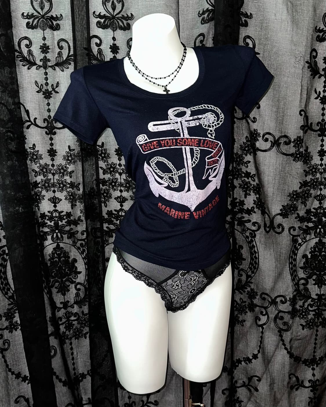 Marine printed navy short sleeve 상품이미지1