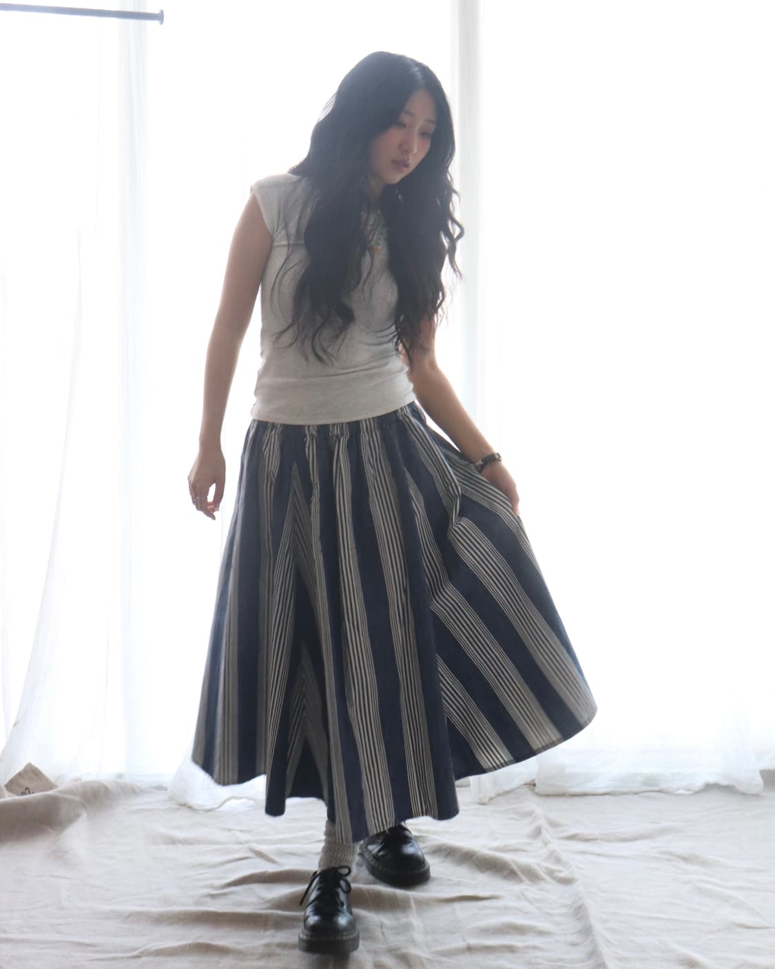 [Beams Boy] Indigo Stripe Skirt 상품이미지5