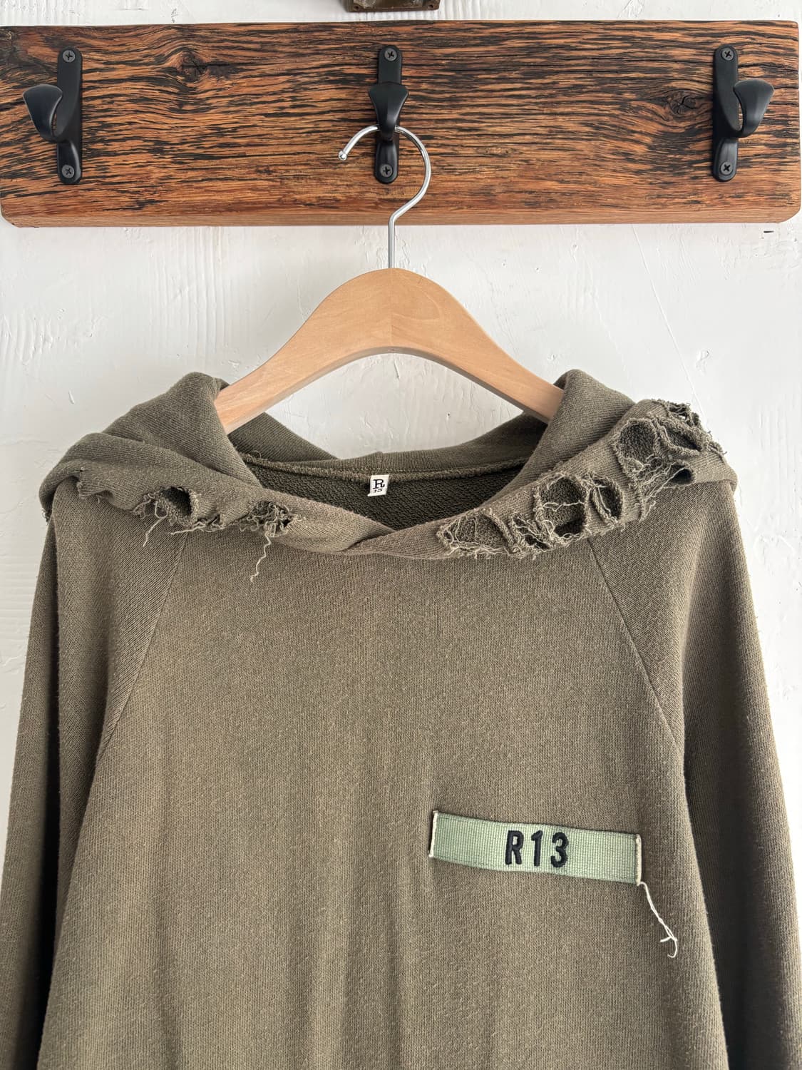 R13 올리브 카키 데미지 후드 스웻셔츠  상품이미지9