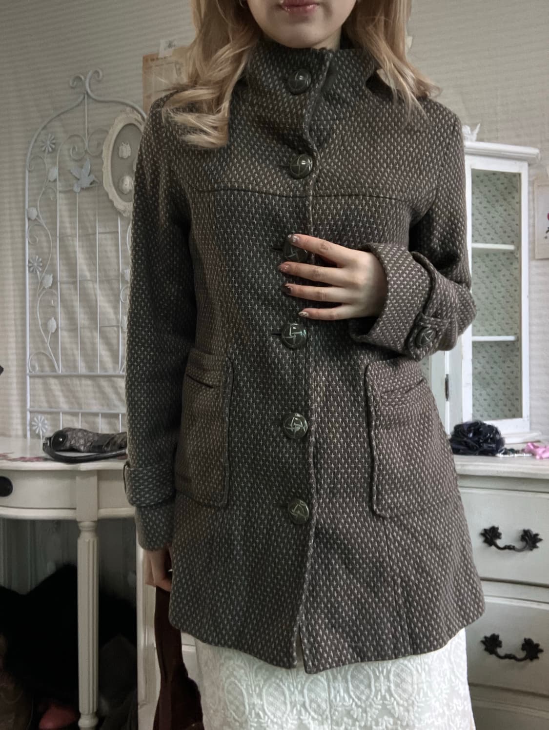 Honeysuckle Rose 카키 퍼 카라 코트 상품이미지3