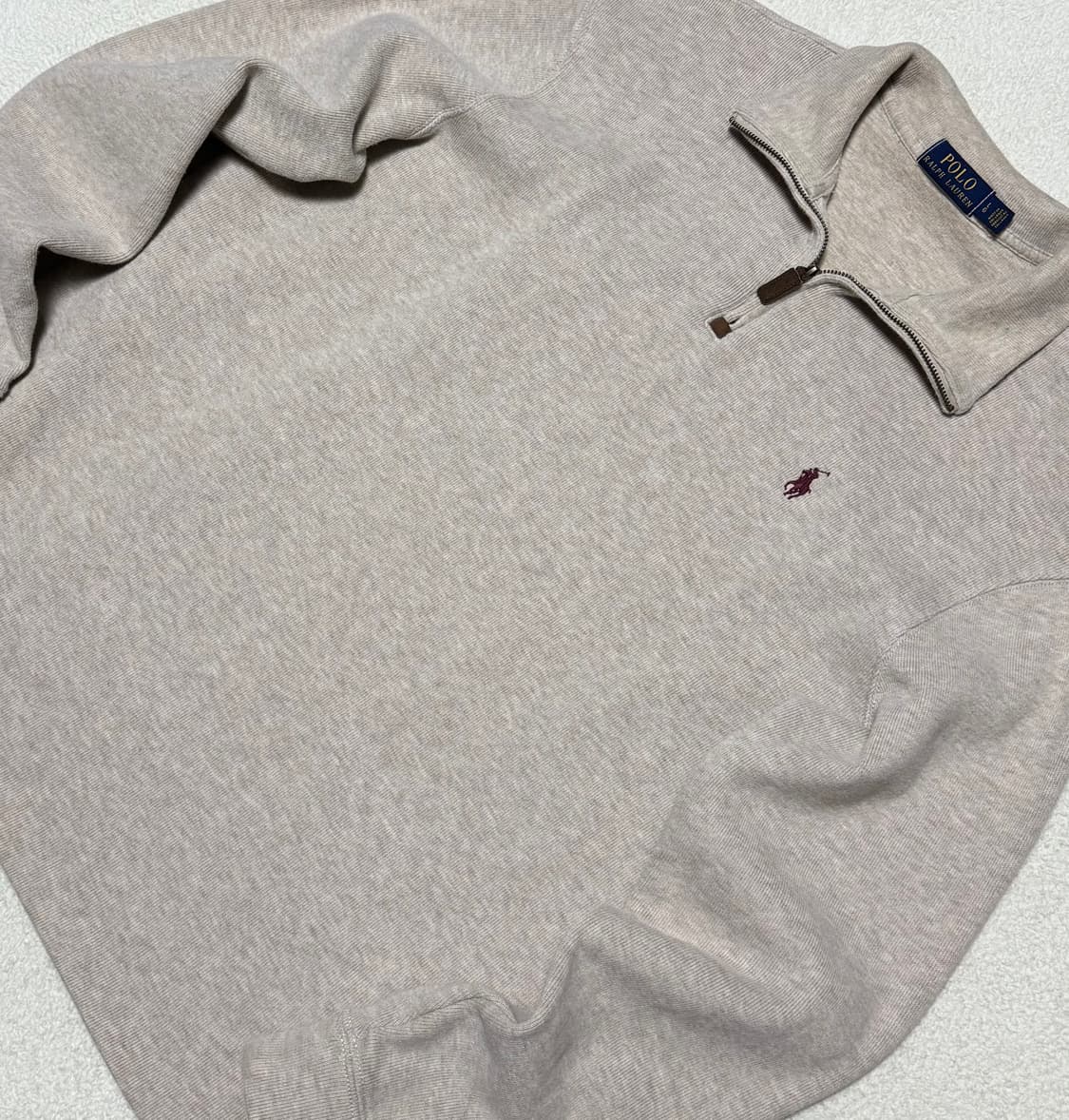 폴로 랄프로렌 베이지 버건디 로고 반집업 상품이미지3