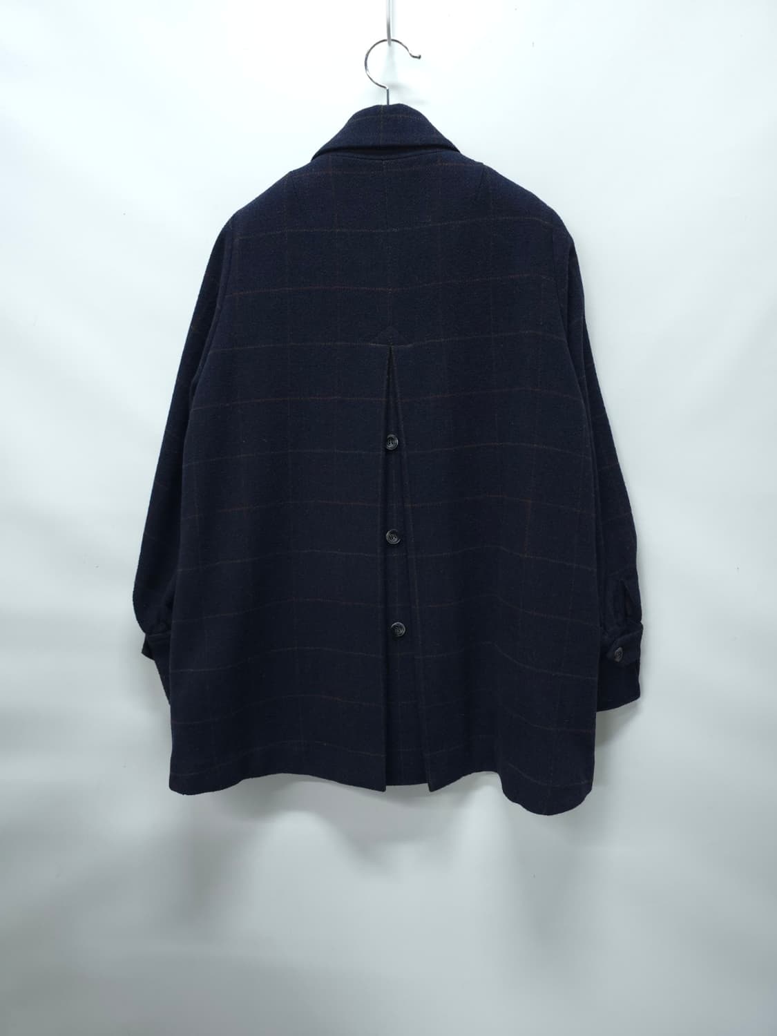 [A+G] 여성 클래식 네이비 체크 더블 하프 코트(77) 상품이미지5