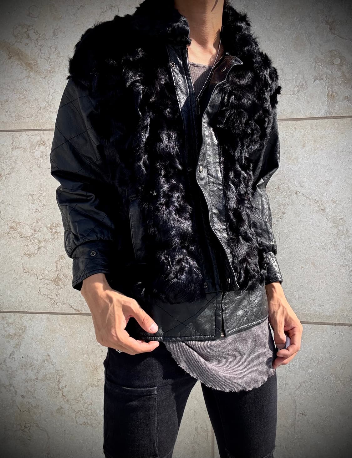 “Vintage” Chic Mood Fur Trimming Leather 상품이미지1