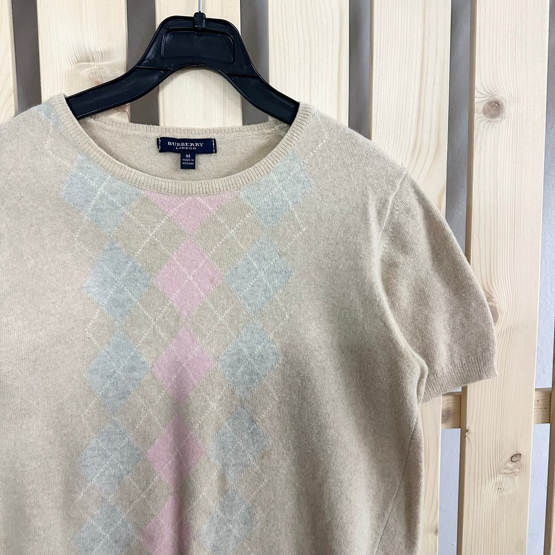 (M) 버버리 아가일 베이지 반팔 니트 상품이미지4