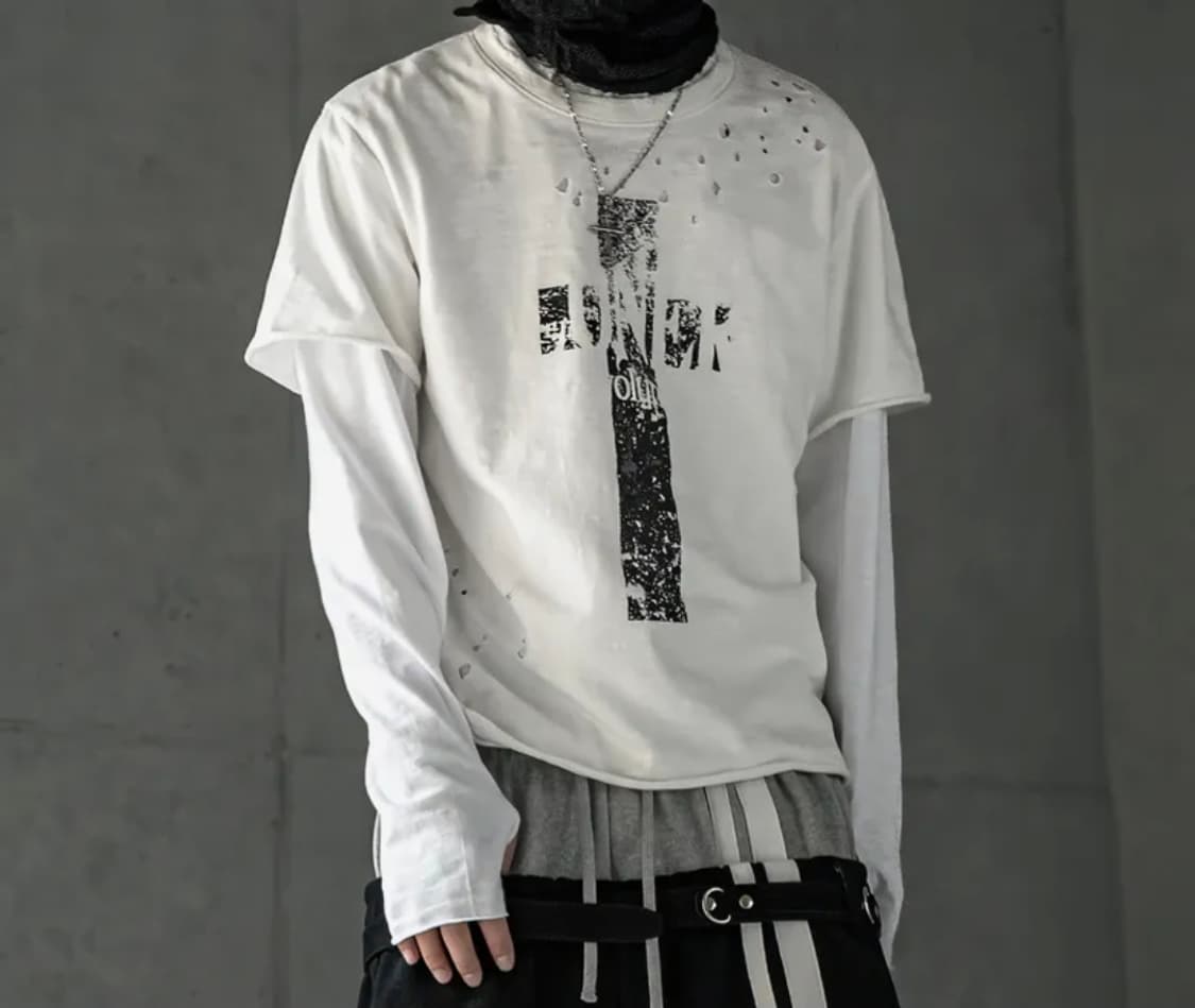 로어링라드 크로스 데미지 슬럽 티셔츠 화이트 L 상품이미지1