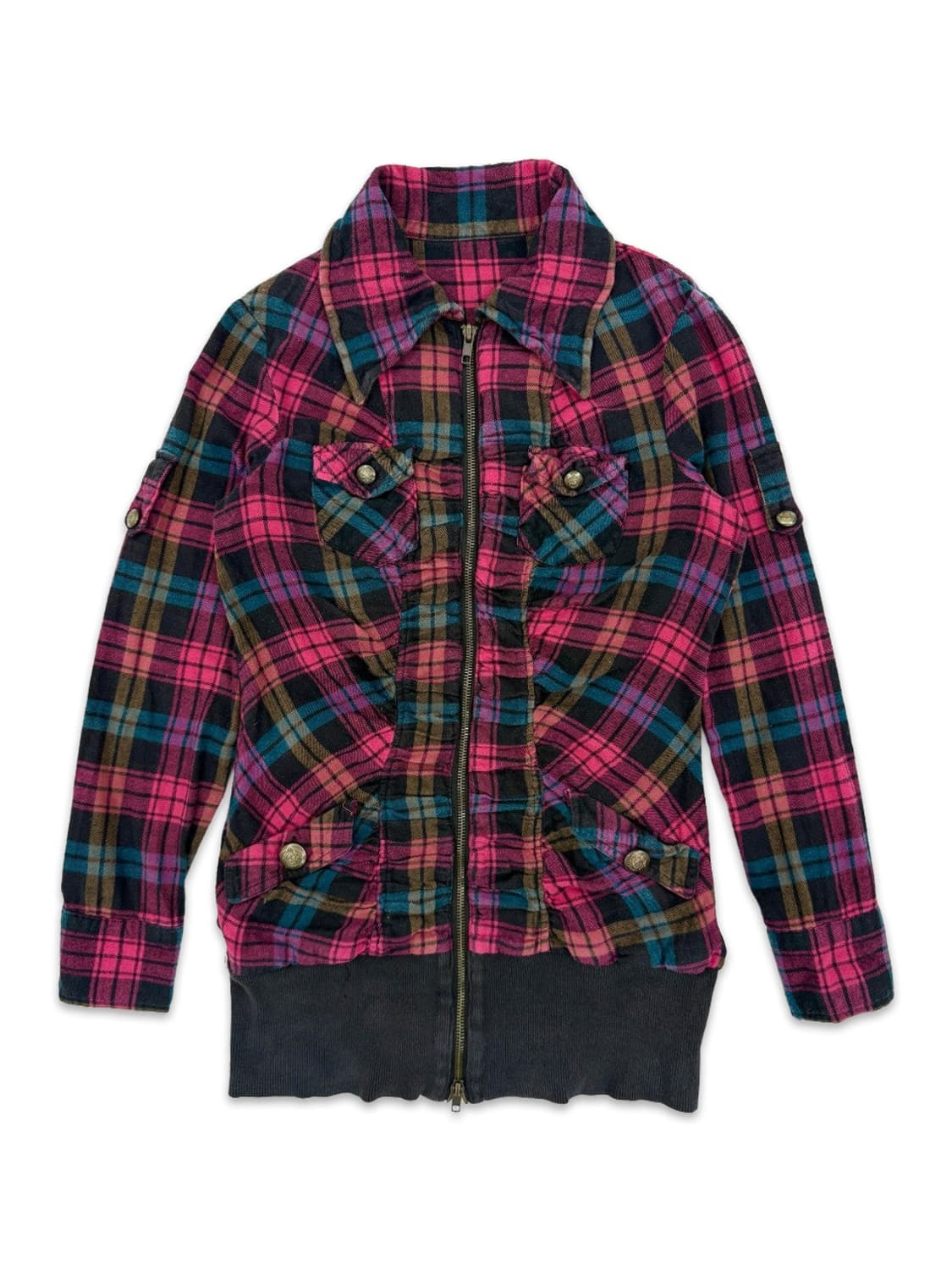 빈티지 팡크 셔링 체크 집업 상품이미지1