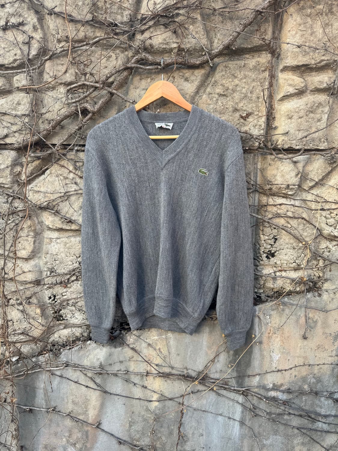 80~90s 라코스테 빈티지 울 브이넥 니트 그레이 상품이미지1
