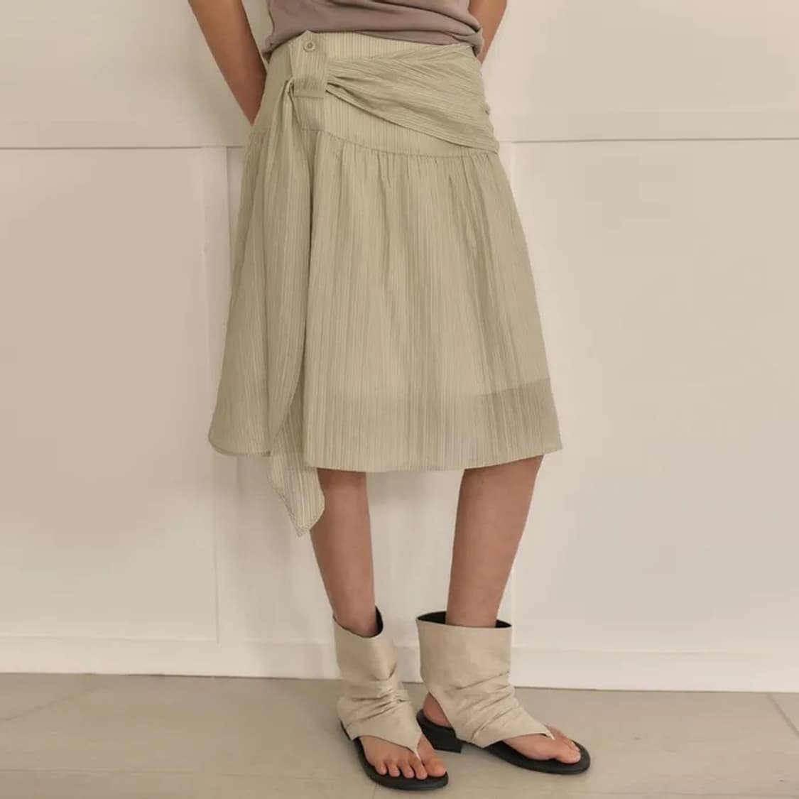 아우로 스트라이프 미디 스커트 모스 S 상품이미지1