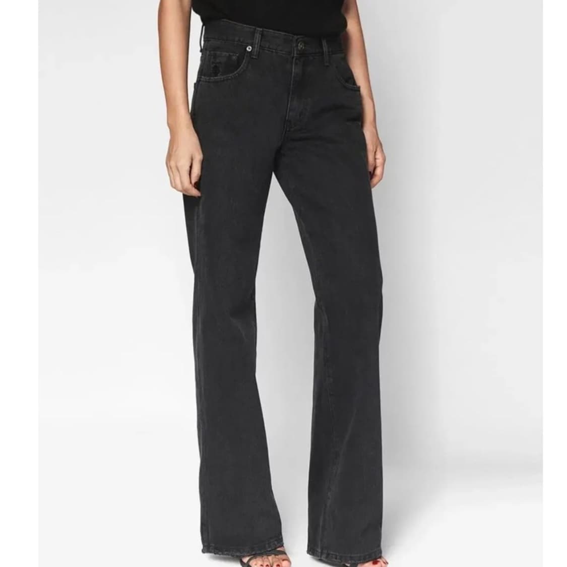 S 식스앤어하프 로우라이즈 와이드 스트레이트 블랙 데님 청바지 상품이미지1