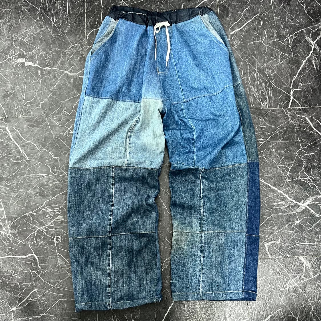 빈티지 커스텀 메이드 배색 데님 와이드 팬츠 상품이미지4