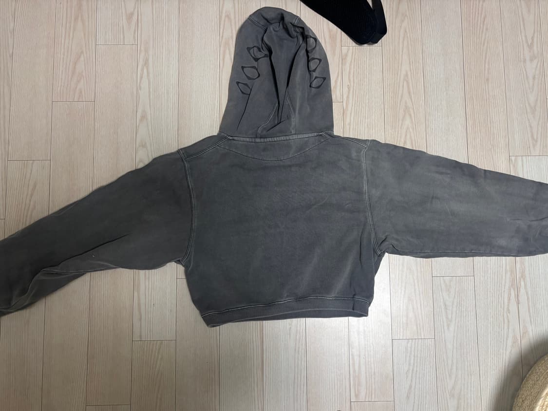 미스치프 사이드 버튼 업 크롭 후드 워시드 차콜 M 상품이미지2