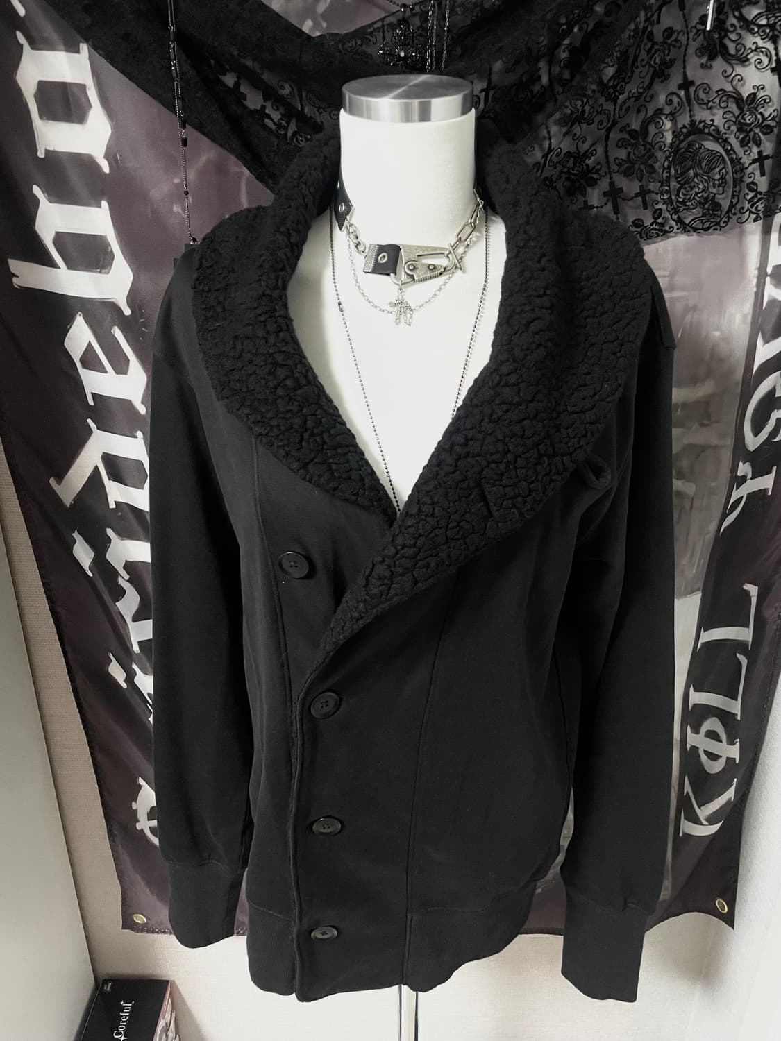 요지야마모토 Y3 하이넥 비대칭 버튼 스웻 가디건 무채색다크웨어유니섹스 상품이미지5