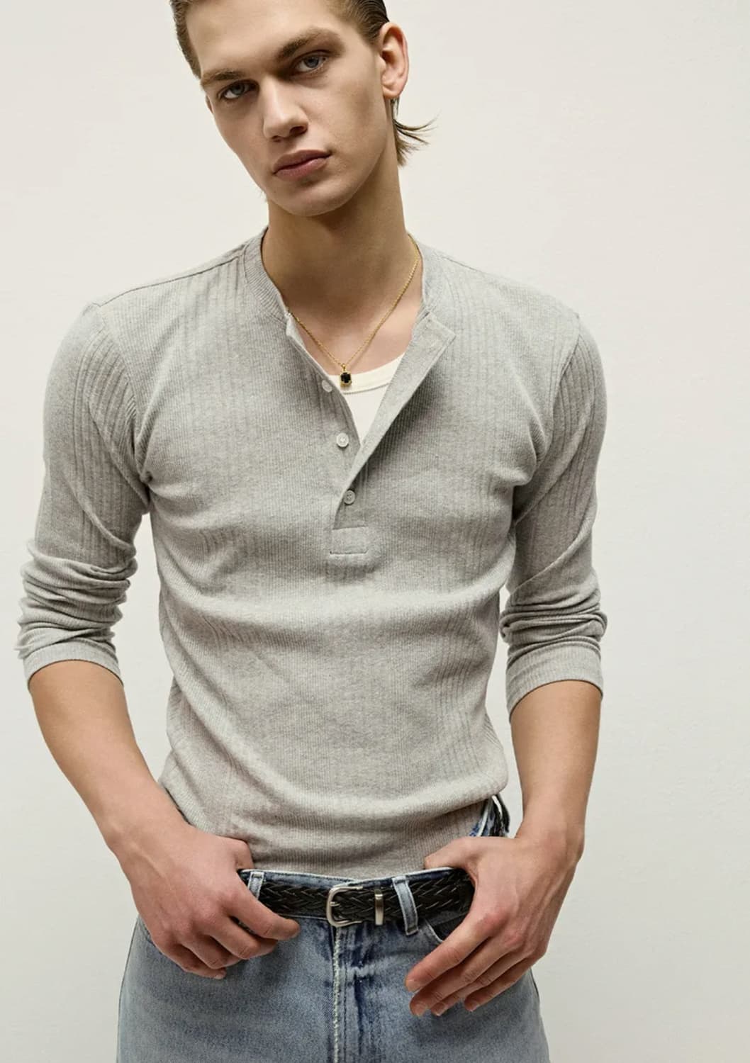 Slim Fit Henley Neck Jersey Long Sleeve 상품이미지2