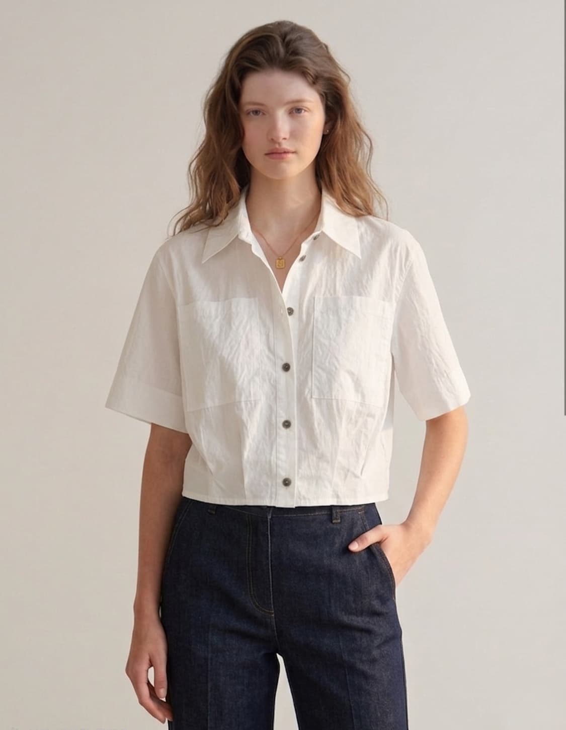 보브 자카드밴딩 햄 블라우스 66사이즈 상품이미지1