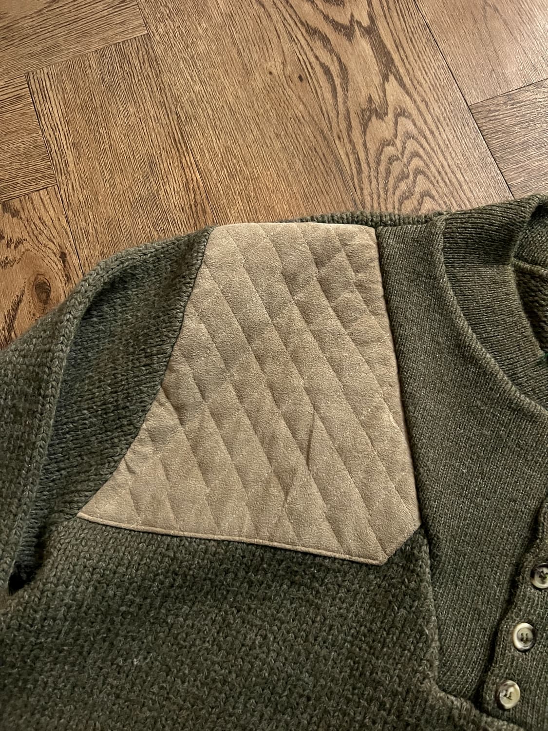 [L]90's Made in USA 건패치 카키 울 니트 상품이미지3