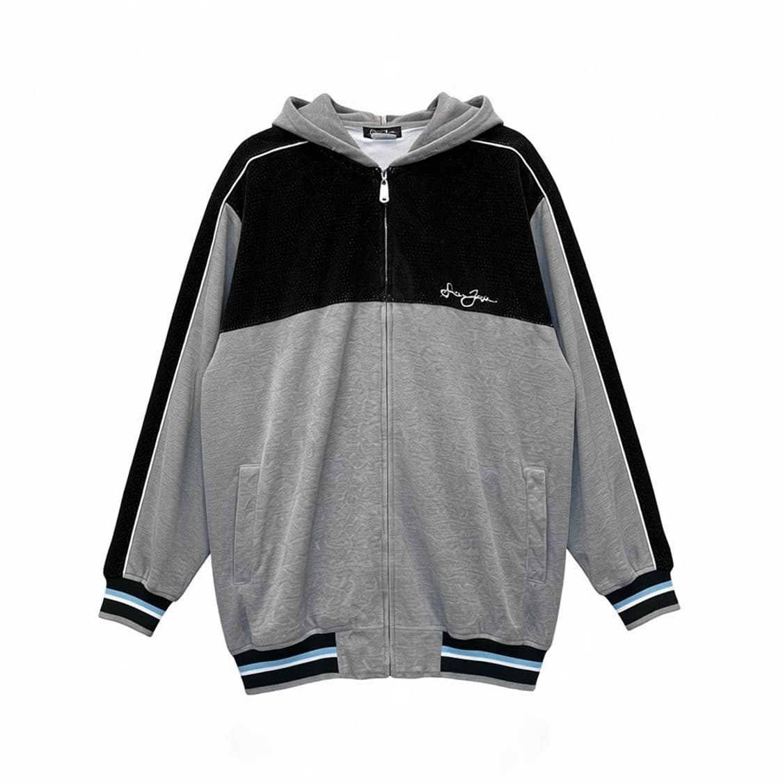 KR VINTAGE 벨벳 후드집업 스트라이프 시보리 디테일 그레이 상품이미지1