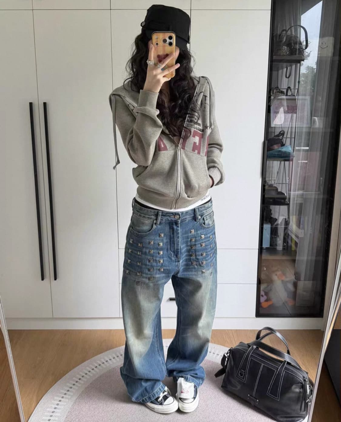 no E mosen 워시드 스터드 팬츠 블루 1 상품이미지3