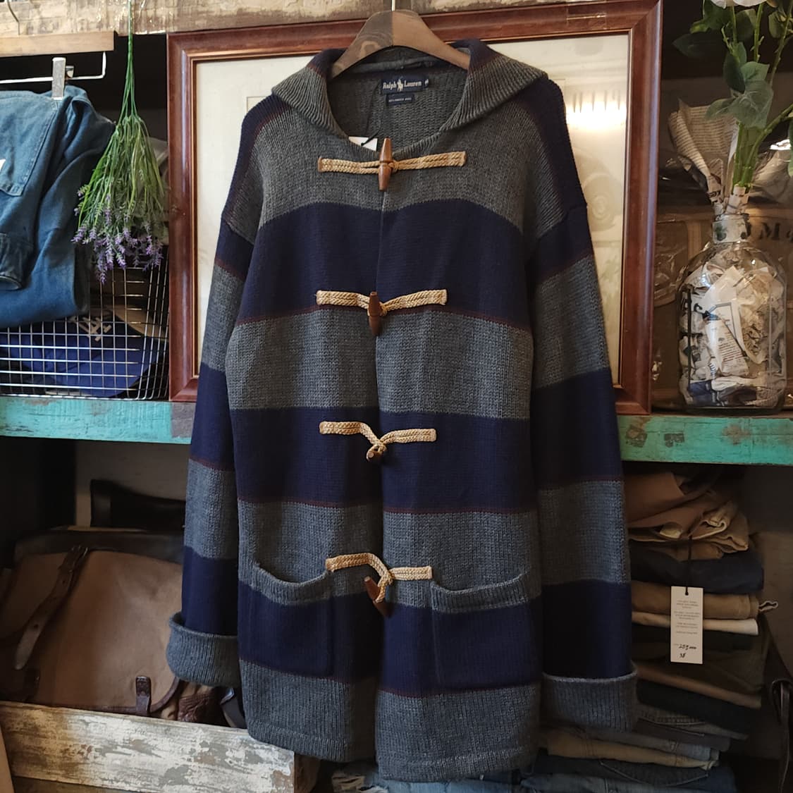 90s 폴로 랄프로렌 빅 스트라이프 샤커 울 로브 더플코트 105 상품이미지3