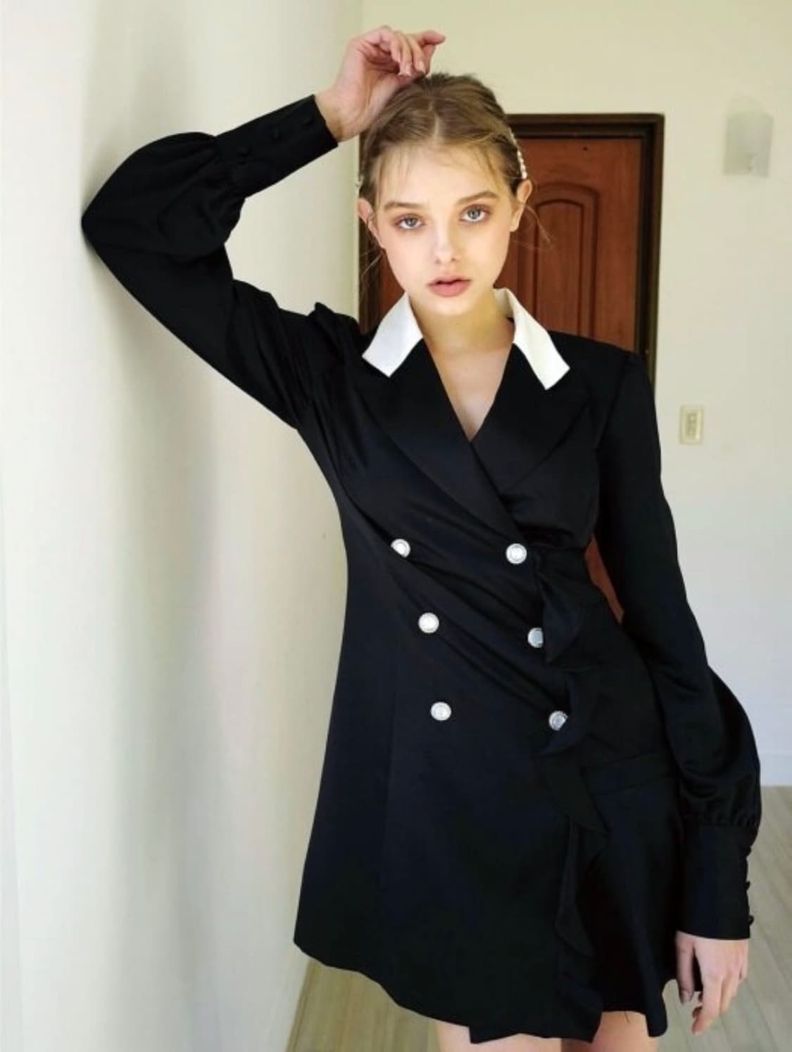 낫유어로즈 더블 버튼 원피스 다크 네이비 상품이미지5