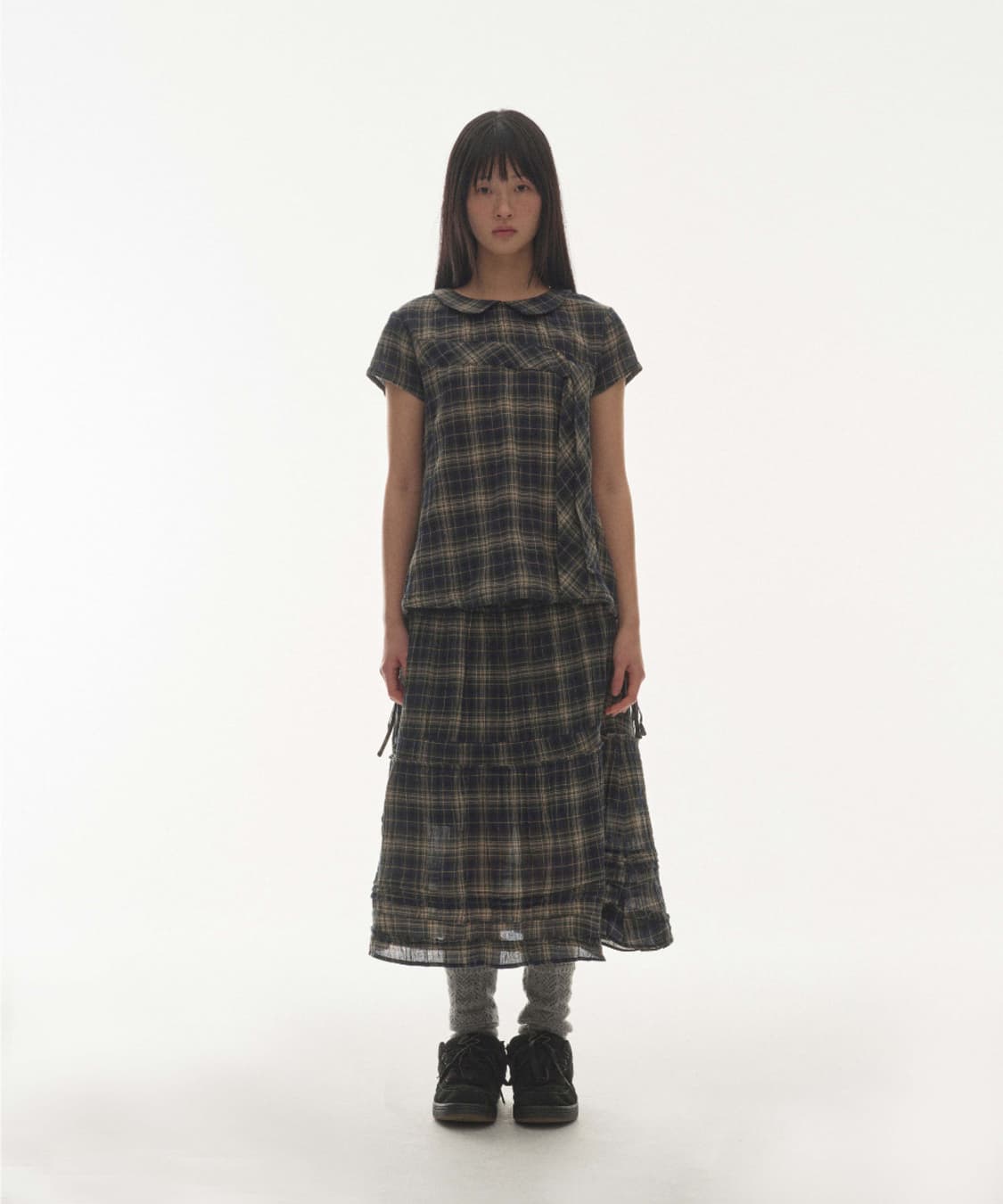 Coyseio 셔링 미디 스커트 체크 상품이미지2