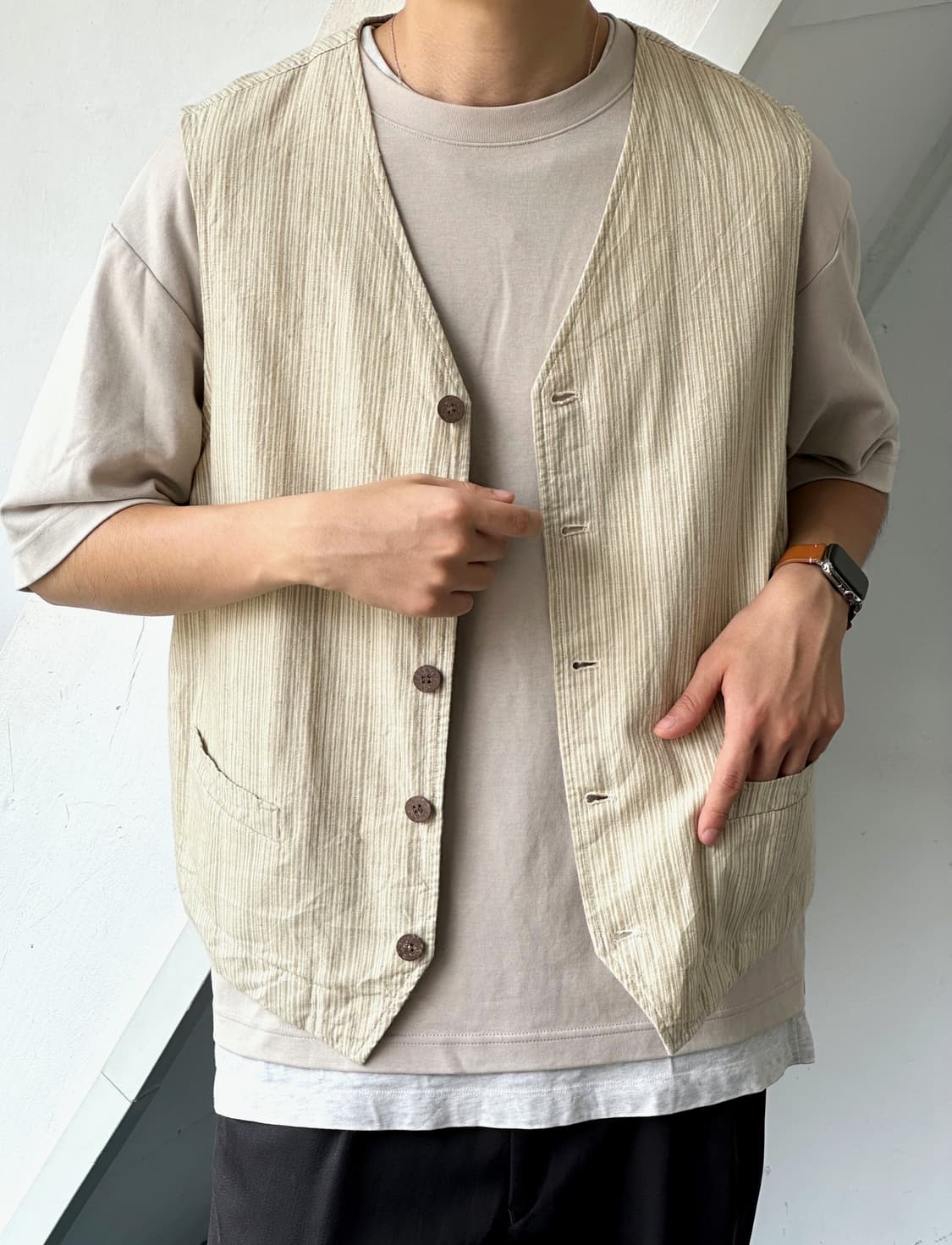 Linen cotton patterned design vest 상품이미지8