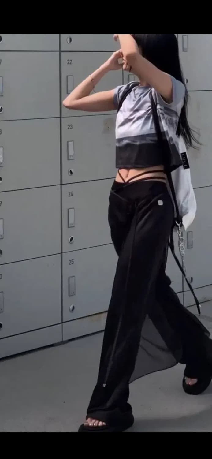 트리밍버드 시스루 스트랩 랩 팬츠 블랙 상품이미지1