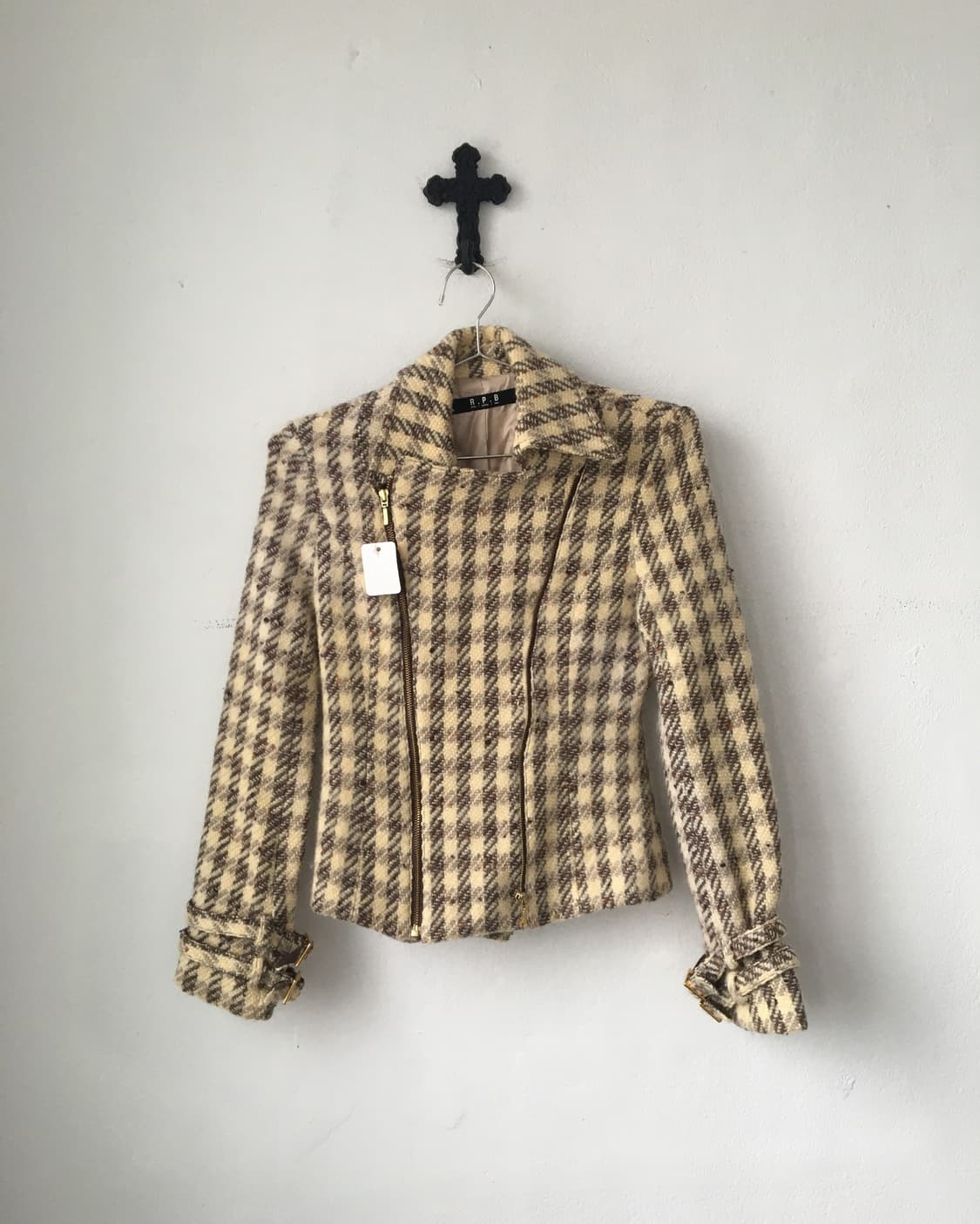 Woolen check pattern rider jacket 상품이미지1