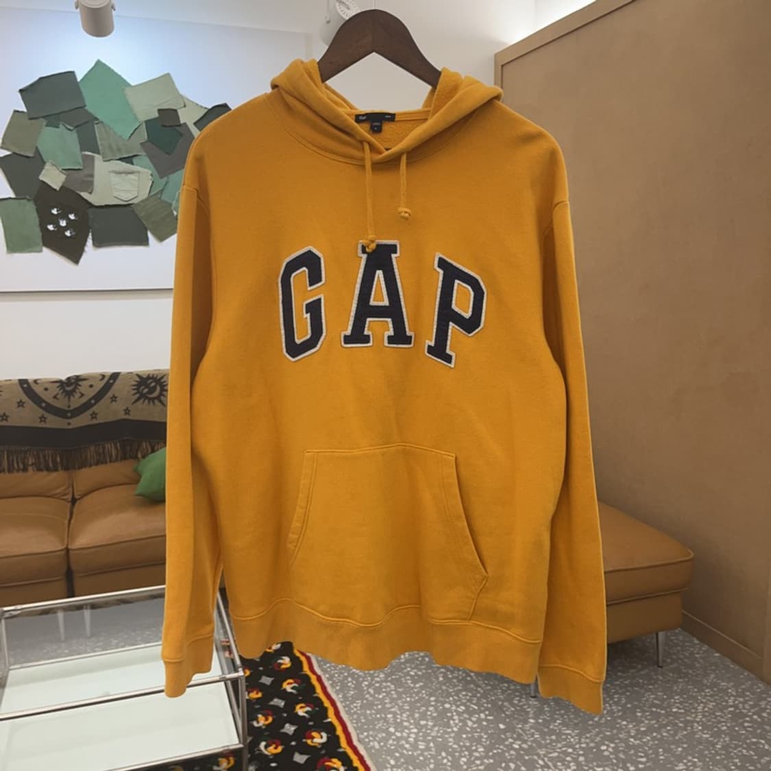 갭 올드스쿨 Y2K 빅로고 머스타드 후드티 L C07058 상품이미지3