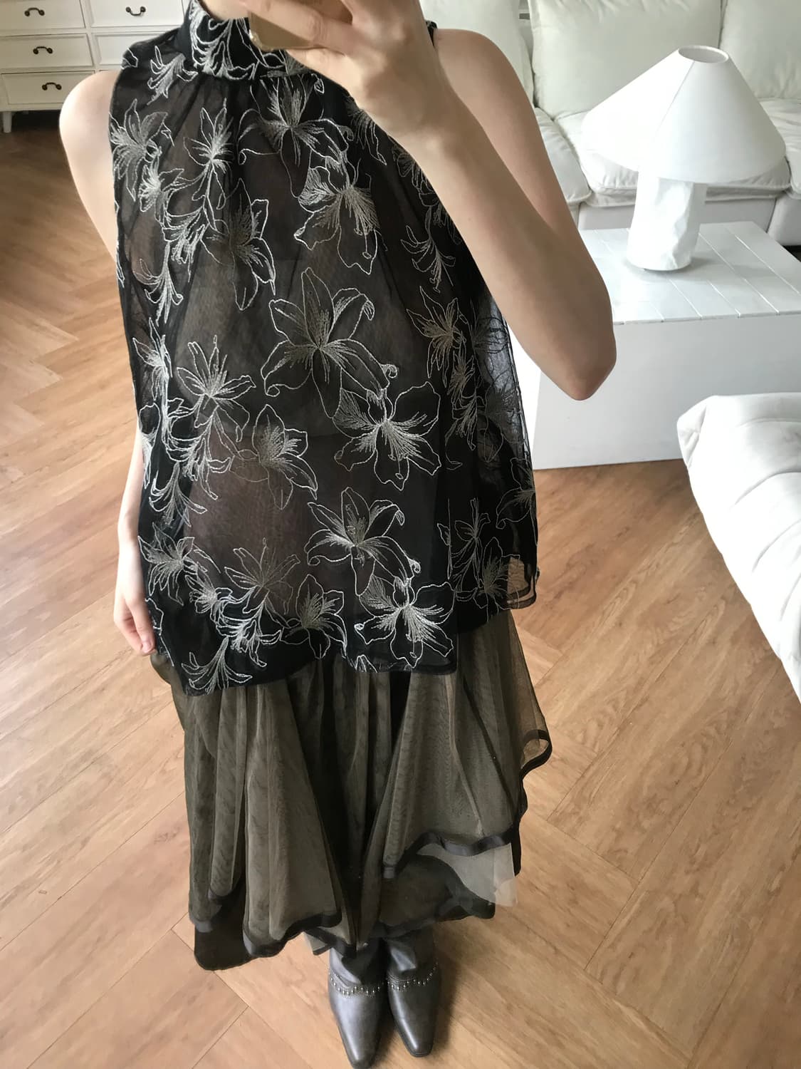 vintage pattern sleeveless blouse 상품이미지3