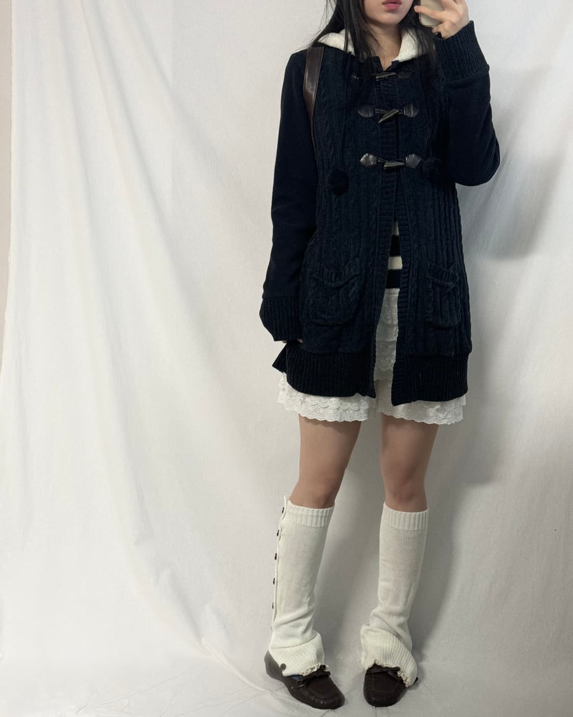  퍼 트리밍 토글 버튼 롱 가디건 상품이미지2