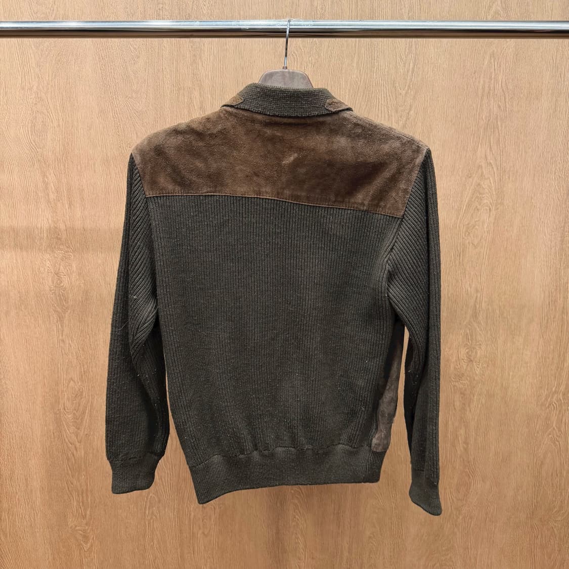 빈티지 스웨이드 니트 하이브리드 집업 자켓 하이넥 절개 디테일 브라운 상품이미지3