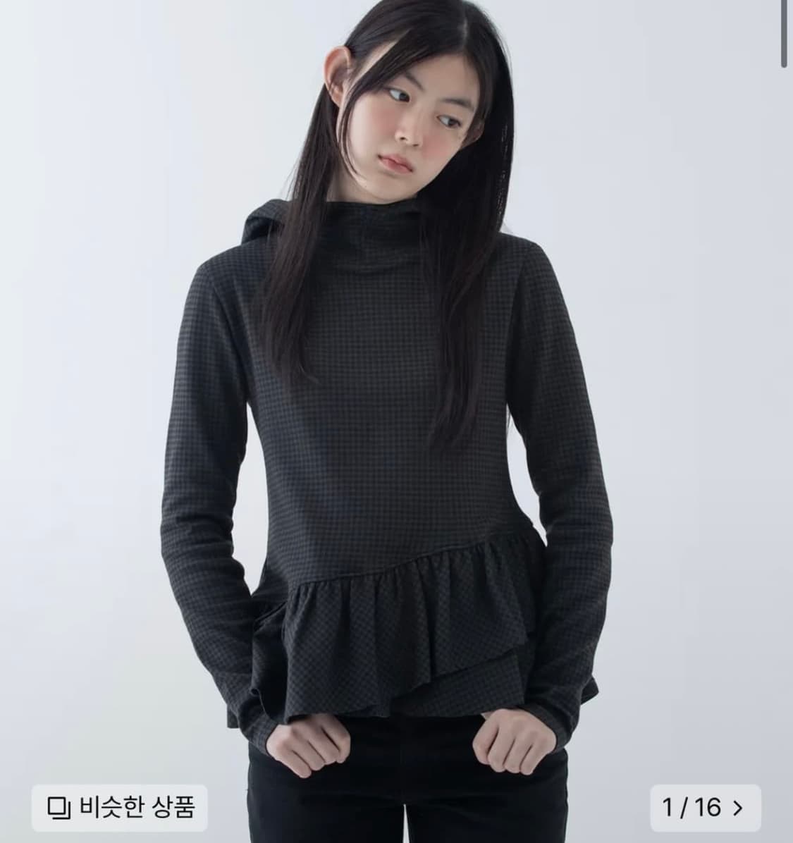 오헤시오 프릴 후디 티셔츠 체크 카키 상품이미지2