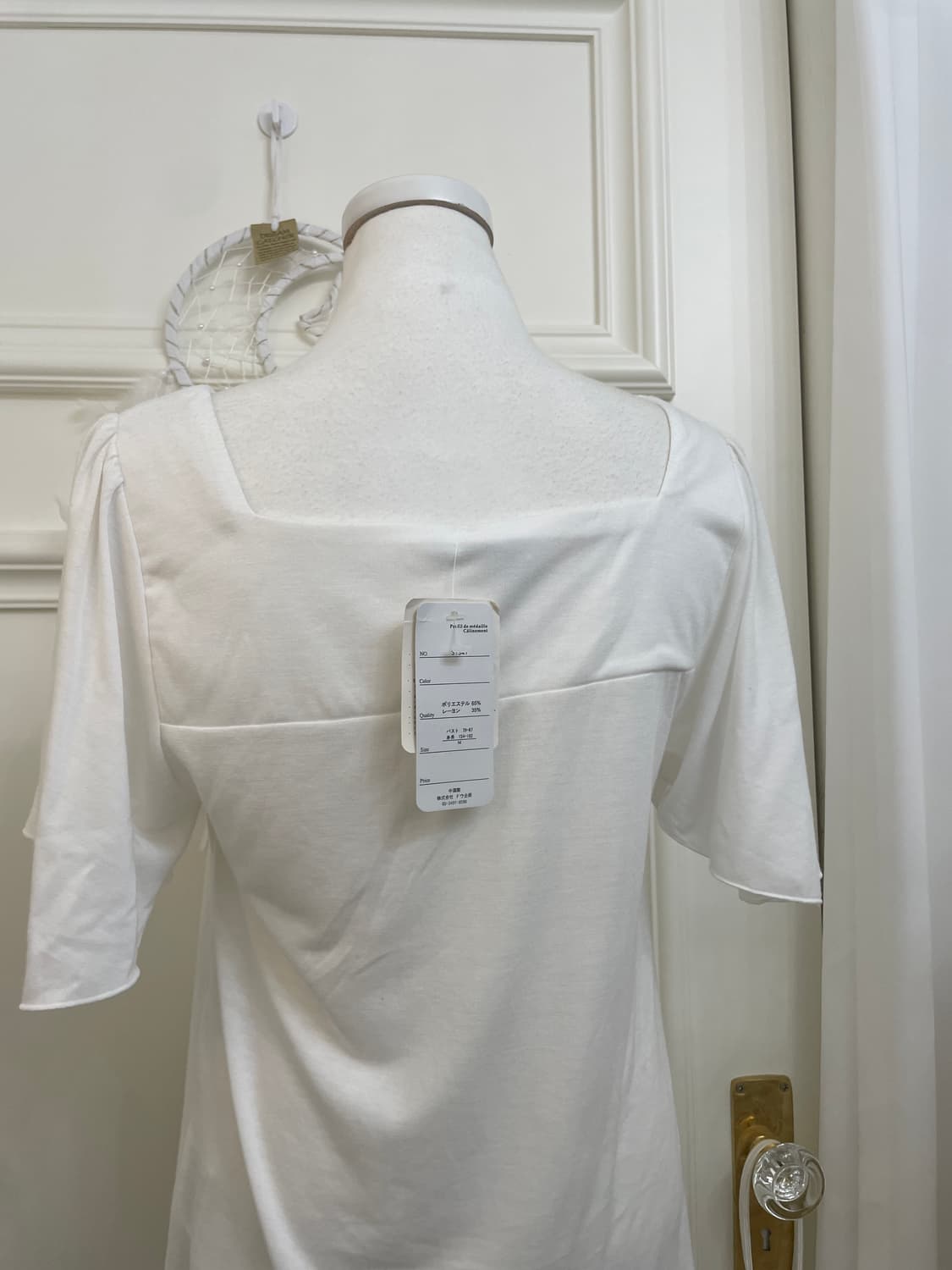 white cotton square-neck pleats top 상품이미지4