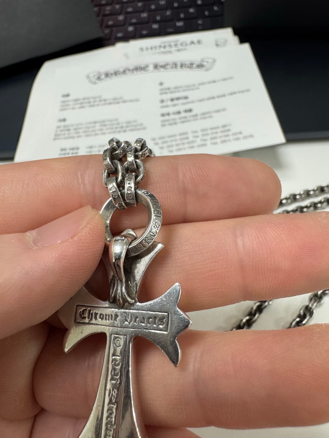 크롬하츠 스몰크로스 페이퍼체인 일체형 30인치 판매 상품이미지4