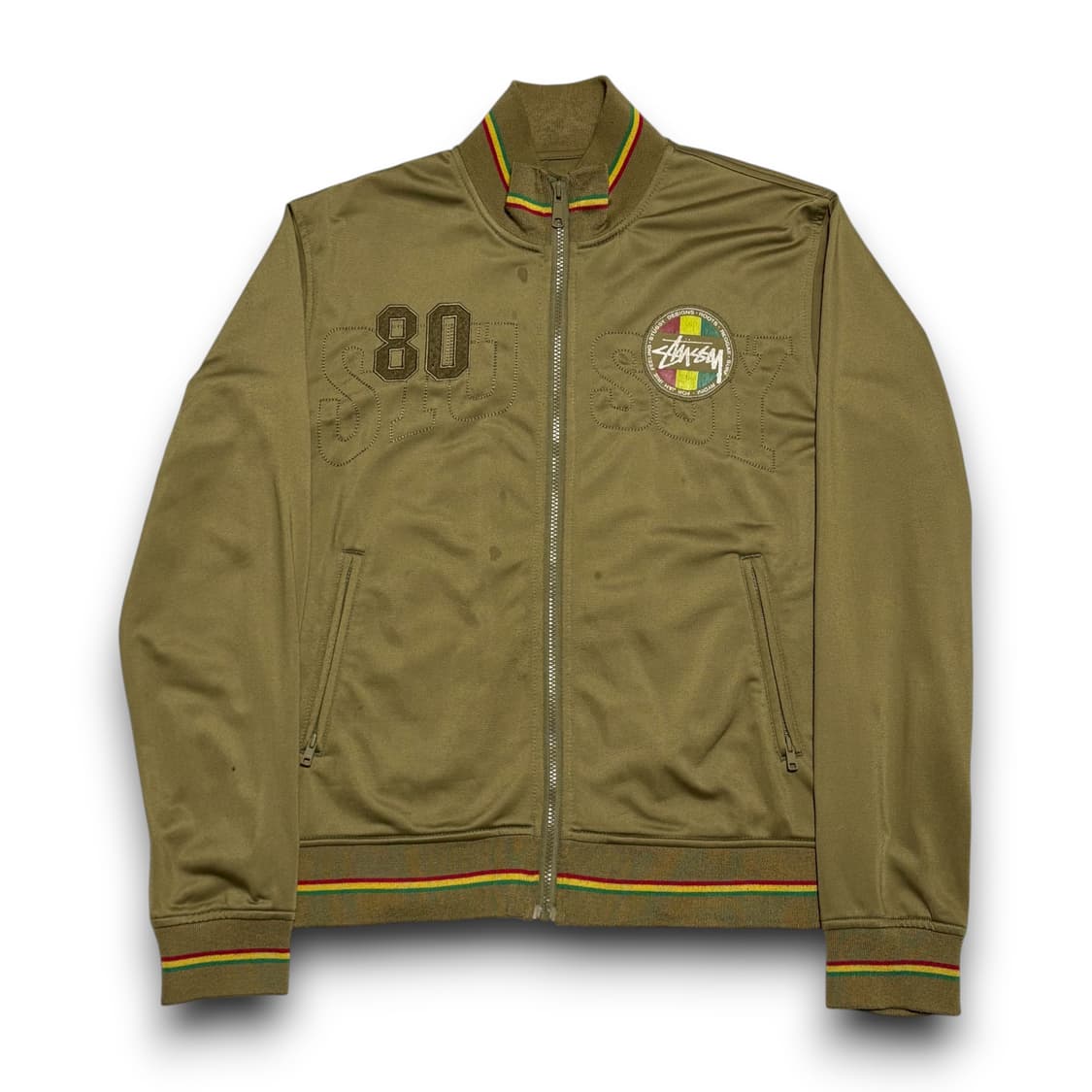00's Stussy 라스타 컬러 자수 로고 카키 트랙 자켓  상품이미지1
