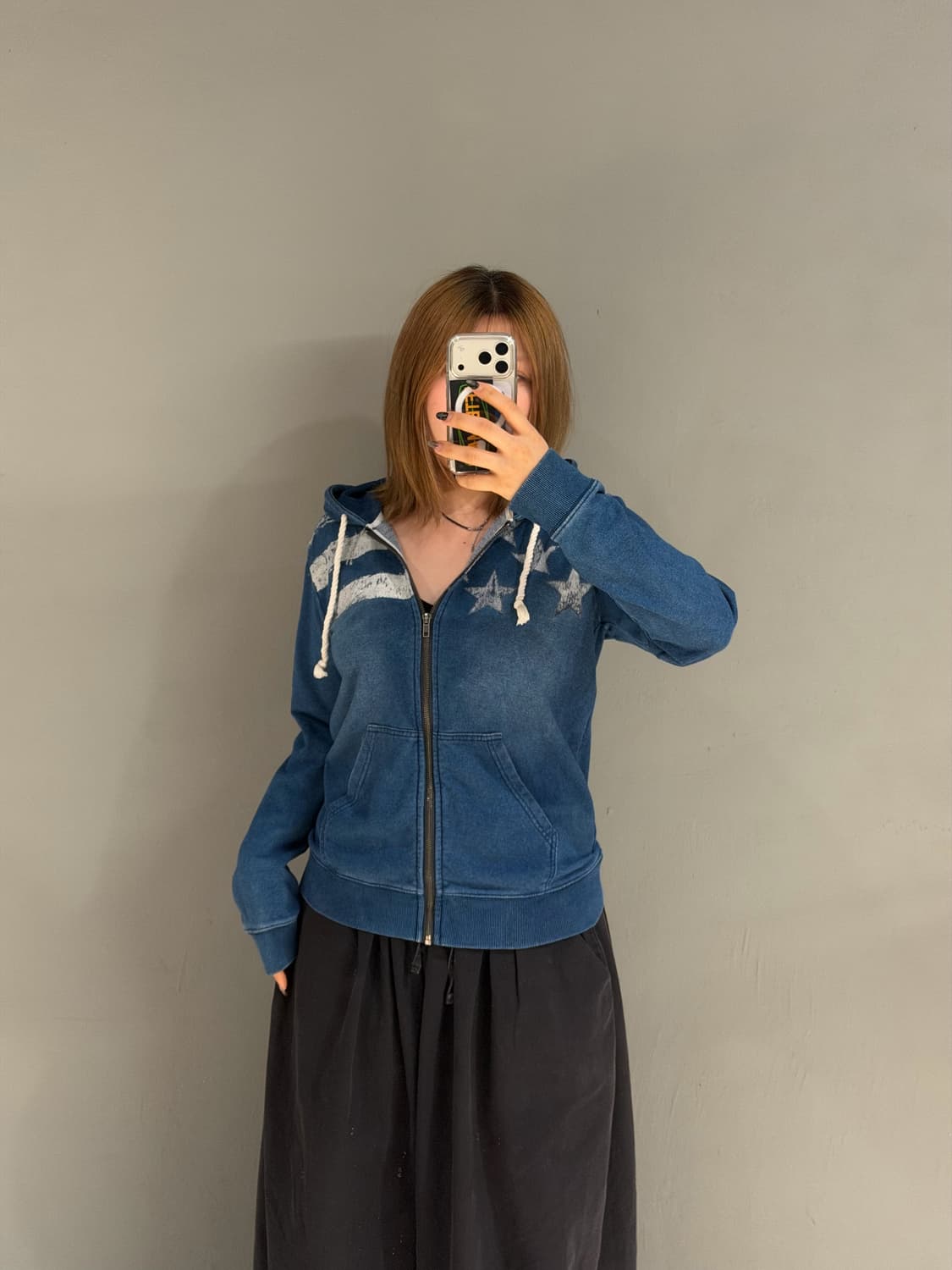 star pattern denim hood zip-up 상품이미지3