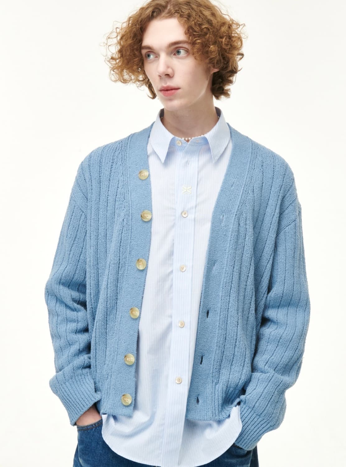 세터 파로 오버사이즈 부클 가디건 에메랄드 블루 L   상품이미지5